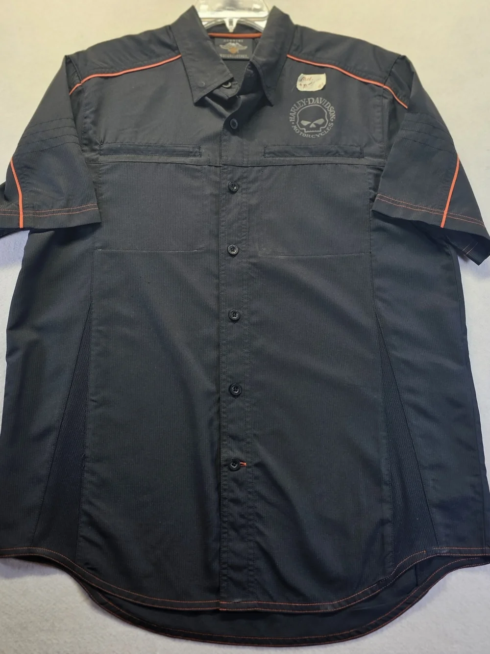 Harley Davidson Performance Shirt Mens Medium Black Button Up Short Sleeve Logo - Picture 1 of 6